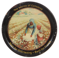 Fairbank Corporation of Chicago tip tray, 4.3" d., The Source of Cottolene, Best for Shortening - Best for Frying, dent and wear.