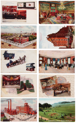 Ten Anheuser-Busch post cards, most are 3.5" x 6.0", some date from early 1900s, various factory scenes, some mailed with postage, good condition. - 2