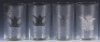 Four beer glasses, 3.5'' ht., three printed A & Eagle Anheuser-Busch, one is worn, one white printed A & Eagle, excellent condition.