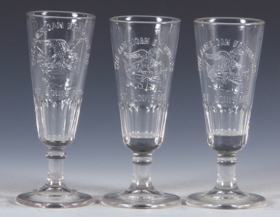 Three Pre-Prohibition embossed beer glasses, 6.4'' ht., The American Brewing Co., St. Louis Mo., excellent condition.