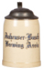 Pottery mug, .4L, transfer & hand-painted, Anheuser-Busch Brewing Ass'n., pewter lid, mint.