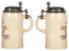 Two Mettlach steins, .5L, 1526, PUG, E. Tosetti Brewing Co's. Chicago, pewter lid is dented; with, .5L 1909, PUG & hand-painted, Pilsner Export Beer Fr. Hollender, New York, Chicago, pewter lid, mint. - 3