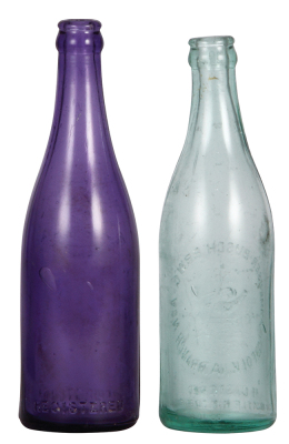 Two Anheuser-Busch bottles, 9.3", marked S. B. & G. Co., purple color, Anheuser-Busch Brew Ass'n. with A & Eagle logo, Washington D.C., Registered 95 around base edge; with, Anheuser-Busch Brewing Ass'n., 9.0" ht., marked A. B. Co. 1083 7, Norfolk, VA Bra - 2