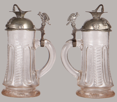 Glass stein, .5L, mold blown, Ulanen Tschapka lid, eagle thumblift, visually perfect pewter repair, otherwise mint.  - 2