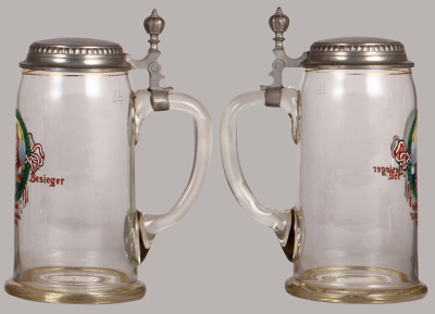 Military stein, 1.0L, glass, Der Besieger, Der Russen in Ostpreussen, 1914, v. Hindenburg, pewter lid, mint. - 2