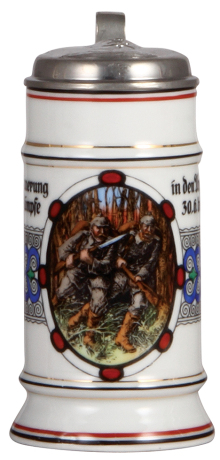 Military stein, .5L, porcelain, Argonnen 30.6. bis 2.7.15, relief pewter lid: Wilhelm II, mint.