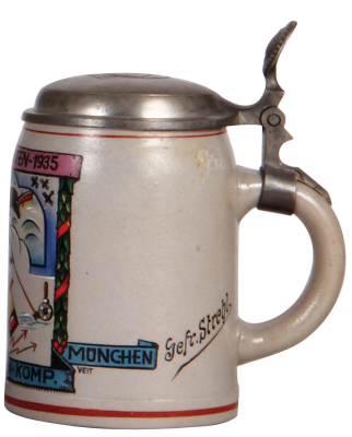 Third Reich stein, .5L, stoneware, Luftnachrichten-Komp. München, 1935, owner's name, pewter lid with relief pilot, mint. - 2