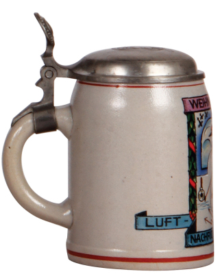 Third Reich stein, .5L, stoneware, Luftnachrichten-Komp. München, 1935, owner's name, pewter lid with relief pilot, mint. - 3