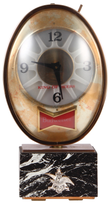Anheuser-Busch table clock, 14.0" x 7.5", Budweiser King of Beers, nice display piece, good used condition.