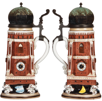 Character stein, 1.0L, porcelain, marked Martin Pauson, München, Frauenkirche Church Tower, inlaid lid, mint. - 2