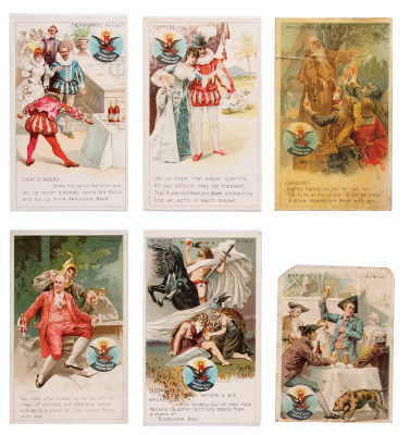 Fifteen Anheuser-Busch opera cards lithograph, 3.4" x 5.5", various cards from: Faust, Siegfried, The Huguenots, Bohemian Girl, Martha, Stradella, Chimes of Normandy & more, most in very good condition. - 3