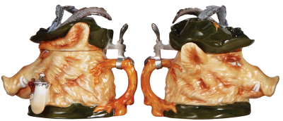 Character stein, .5L, porcelain, by Schierholz, modern version from made the old mold, Brown Boar, mint. - 2