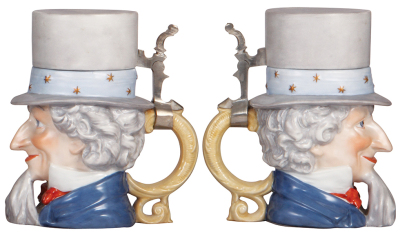 Character stein, .5L, porcelain, by Schierholz, modern version from made the old mold, Uncle Sam, mint. - 2