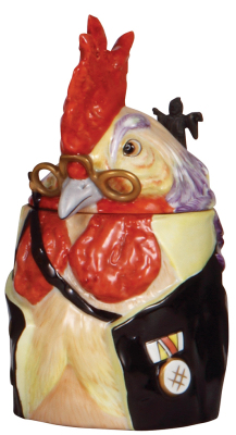 Character stein, .5L, porcelain, marked Musterschutz by Schierholz, Rooster, modern version from made the old mold, mint.   