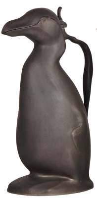 Pewter Krug, 11.5" ht., marked Kayserzinn, 4433, Penguin, designed by Hugo Leven, very good condition.  