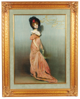 The American Brewing Co. lithograph on paper, framed 30.5" x 24.5", Brewers of A.B.C., no visible markings, professional framing & matting with glass, ribbon on woman&rsquo;s neck, minor creases, otherwise very good condition.