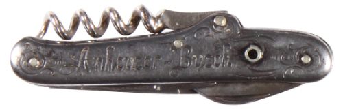 Anheuser-Busch pocket knife, 3.3&rdquo;, double sided design,&nbsp;Anheuser-Busch, A & Eagle, a little wear, stanhope glass missing, marked Anheuser Busch Germany, otherwise good condition.
