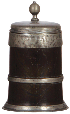 Serpentine stein, 6.4" ht., c.1700, Serpentinkrug, Zöblitz, pewter mounts, lid inscription 1703 LVM, tight cracks & pewter scuffed.