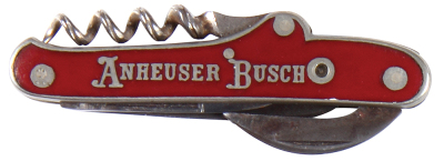Anheuser-Busch pocket knife, 3.3'', double-sided design, Anheuser-Busch, A & Eagle, red color, with stanhope of Adolphus Busch, marked Anheuser Busch & A. Kastor Germany, good condition.