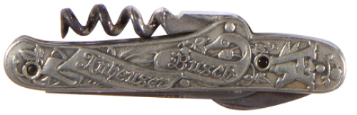 Anheuser-Busch pocket knife, 3.3'', double-sided design, Anheuser-Busch,&nbsp;A with city design,&nbsp;with stanhope of Adolphus Busch,&nbsp;marked Anheuser Busch Germany, good condition.