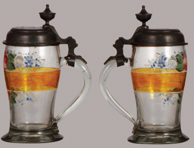 Glass stein, 1.0L, blown, clear, mid. 1800s, hand-painted, pewter lid dated 1850, very good condition. - 2