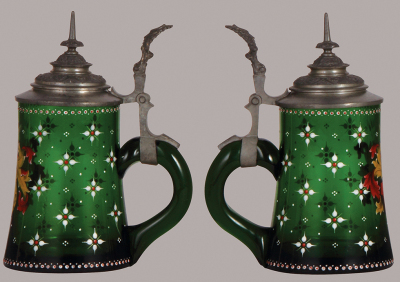 Glass stein, .5L, blown, green, hand-painted coat-of-arms, pewter lid, mint. - 2