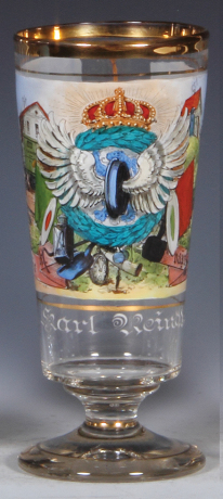 Glass beaker, .5L, blown, transfer & hand-painted, Hoch lebe die baÿr. Staatseisenbahn, mint.