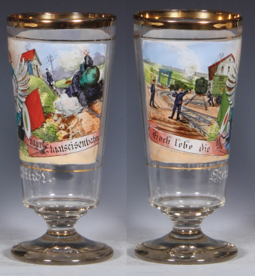 Glass beaker, .5L, blown, transfer & hand-painted, Hoch lebe die baÿr. Staatseisenbahn, mint. - 2