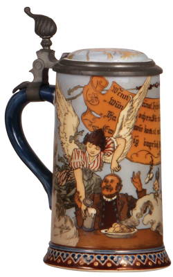 Mettlach stein, .5L, 2089, etched, by H. Schlitt, inlaid lid, mint.    