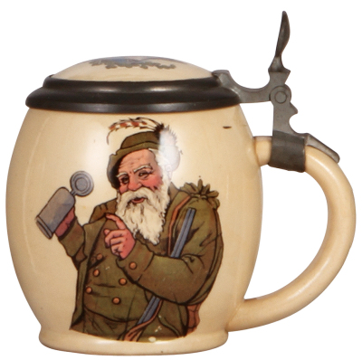 Mettlach stein, .5L, 1281 [3185], PUG, inlaid lid, mint.