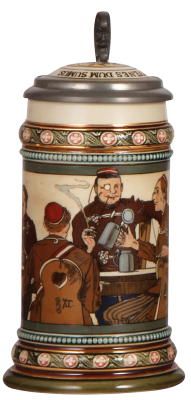 Mettlach stein, .5L, 2051, etched, inlaid lid, mint.