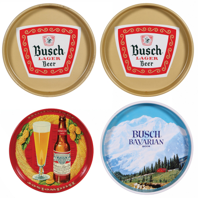 Twelve beer trays, 18.8” x 13.5” to 11.3” d., Anheuser-Busch Inc., Brewers of Budweiser, Anheuser-Busch, St. Louis, MO., To make the Budweiser Test, Budweiser, King of Beer, Anheuser-Busch, St. Louis, MO., Budweiser Beer, Preferred, Busch Bavarian Beer, B - 3