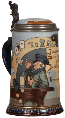 Mettlach stein, .5L, 2090, etched, by H. Schlitt, inlaid lid, mint.