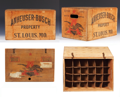 Anheuser-Busch Beer crate, 17.0" x 11.5" x 10.3", wood with cardboard insert, good used condition. - 2