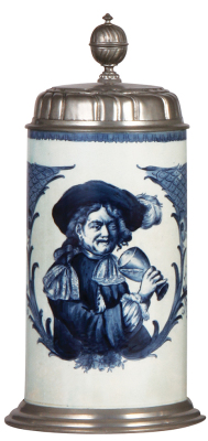 Mettlach stein, 1.0L, 5190, Delft, pewter lid, mint.