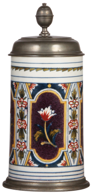 Mettlach stein, 1.0L, 5019, Faience, pewter lid, mint.