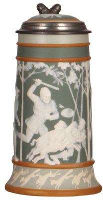 Mettlach stein, 1.0L, 2530, cameo, inlaid lid, mint.