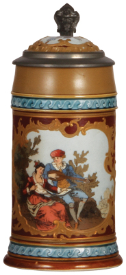 Mettlach stein, .5L, 1946, etched, inlaid lid, mint.        