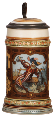 Mettlach stein, .5L, 1796, etched, by C. Warth, inlaid lid, mint.       