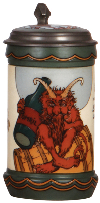 Mettlach stein, .5L, 3093, etched, Troll stein, by H. Schlitt, inlaid lid, mint.