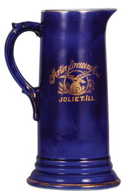 Pottery stein & pitcher, 1.5L, 13.5'' ht., relief, marked J. W. R., by J.W. Remy, 875, Joliet Citizens Brewing Co., pewter lid, a little base wear; with, 12.0'' ht., transfer & hand-painted, marked Brunt Art Ware, Porter Brewing Co., Joliet, IL, Wiener Be - 3