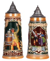Two pottery steins, 1.0L, relief, E. Porter Brewing Co., Joliet, IL, pewter&nbsp;lid, mint; with, 1.0L, relief, E. Porter Brewing Co., Joliet, IL., pewter lid,&nbsp;mint.