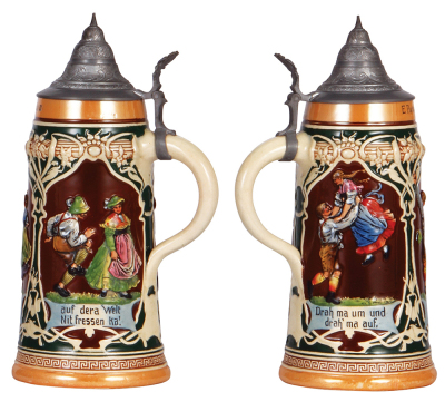 Two pottery steins, 1.0L, relief, E. Porter Brewing Co., Joliet, IL, pewter lid, mint; with, 1.0L, relief, E. Porter Brewing Co., Joliet, IL., pewter lid, mint. - 3