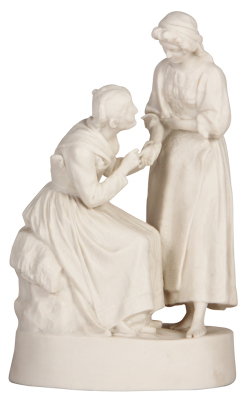 Mettlach figurine, 13.2" ht. x 8.2" w., parian, marked and dated on the base 1908, fortune teller, mint.