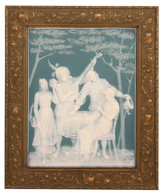 Mettlach plaque, 12.2" x 15.5" without frame, 16.5" x 19.7" with frame, 7042, phanolith, with original frame,  mint, 