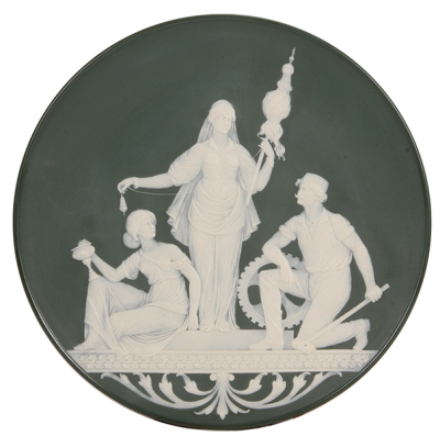 Mettlach plaque, 18.0" d., 2875, cameo, mint.