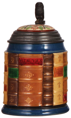 Mettlach stein, .5L, 2001F, decorated relief,  Architecture Book Stein, inlaid lid, mint.    