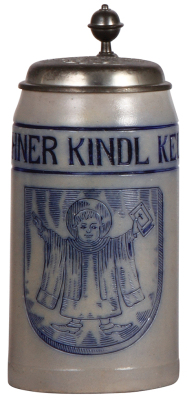 Stoneware stein, 1.0L, impressed, Münchner Kindl Keller, relief pewter lid: Brauerei zum Muenchner Kindl, mint.