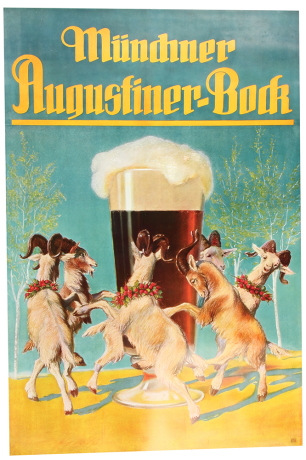 Münchner Augustiner-Bock lithograph on paper, 39.5" x 27.4", very good condition.