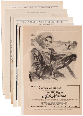 Seven Anheuser-Busch Malt Nutrine magazine advertising pages, 5.9" x 8.9" to 6.4" x 9.5", all pages were removed from publications, all in good condition.